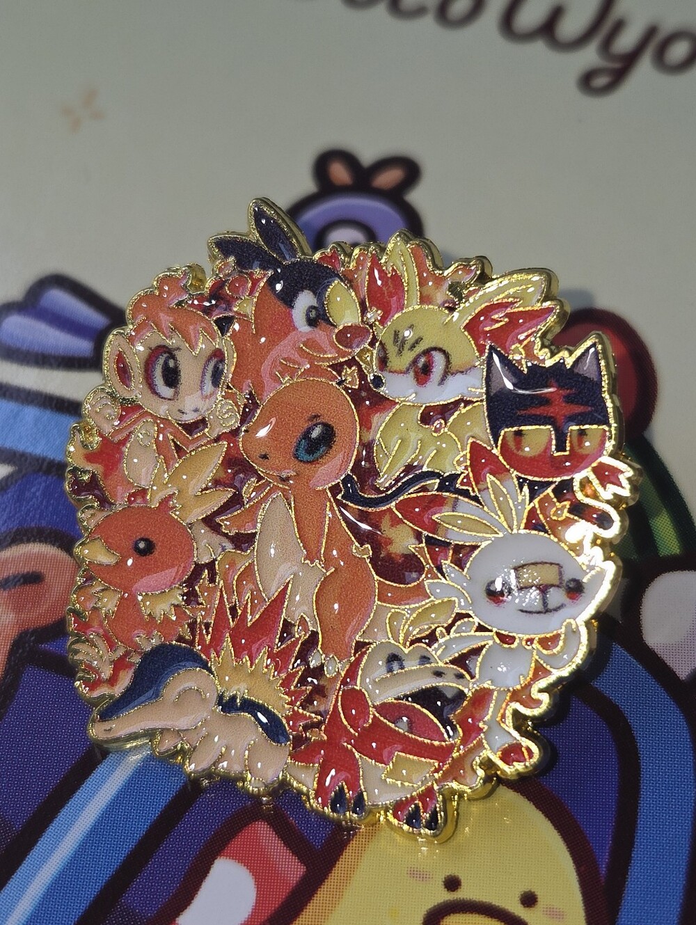 Pokemon Fire Starter Enamel Pin - Orange, Red, Yellow, Black, White